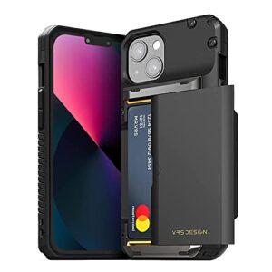 vrs design damda glide pro phone case for iphone 13, sturdy semi auto wallet [4 cards] case compatible for iphone 13 case (2021) black