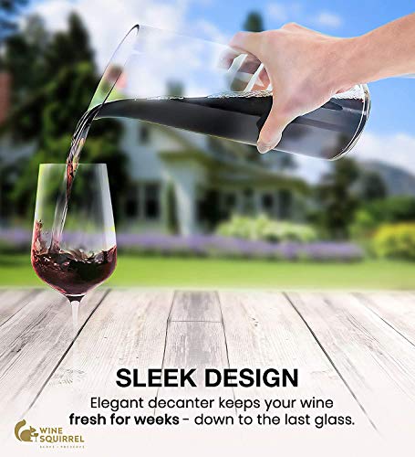 Wine Squirrel Wine Preserving Glass Decanter | Keeps Wine Fresh for Weeks | Air Tight Luxury Wine Saver Carafe | Best Wine Gift