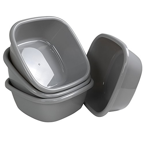 Begale 4-Pack 12 Quart Wash Basin, Dish Bin, Gray