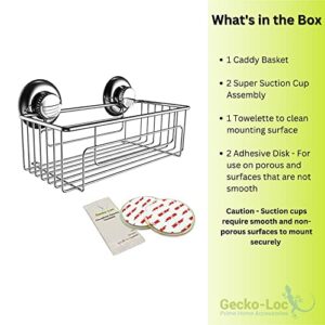 Gecko-Loc Large Deep Suction Cup Bathroom Shower Caddy Storage Basket Organizer – Silver