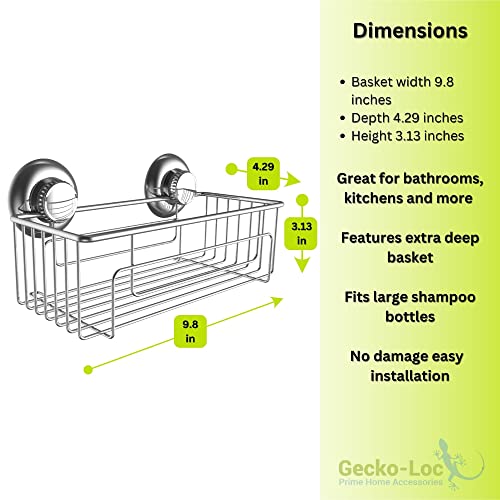 Gecko-Loc Large Deep Suction Cup Bathroom Shower Caddy Storage Basket Organizer – Silver