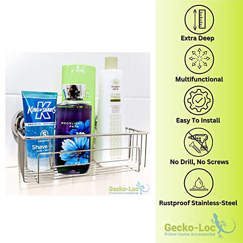 Gecko-Loc Large Deep Suction Cup Bathroom Shower Caddy Storage Basket Organizer – Silver