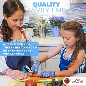 TruChef Kids Knife Set For Cooking – 5 Piece Kids Cook Set in Blue – Kids Cooking Supplies with Kids Chef Knife, Kids Paring Knife, Kids Peeler, Kids Serrated Knife & Universal Holder