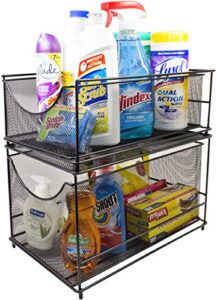 sorbus® cabinet organizer set — mesh storage organizer with pull out drawers—ideal for countertop, cabinet, pantry, under the sink, desktop and more (black two-piece set)