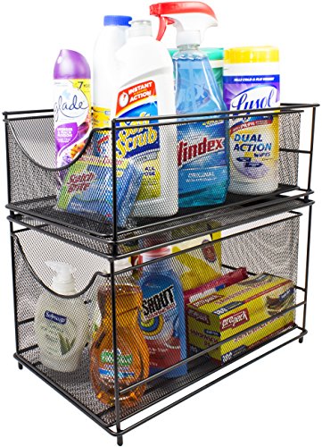 Sorbus® Cabinet Organizer Set — Mesh Storage Organizer with Pull Out Drawers—Ideal for Countertop, Cabinet, Pantry, Under The Sink, Desktop and More (Black Two-Piece Set)