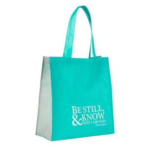Christian Art Gifts Reusable Shopping Tote Bag for Women: Be Still & Know - Psalm 46:10 Inspirational Bible Verse, Easy-hold Durable, Collapsible Handbag to Carry Groceries, Books, & Supplies, Teal