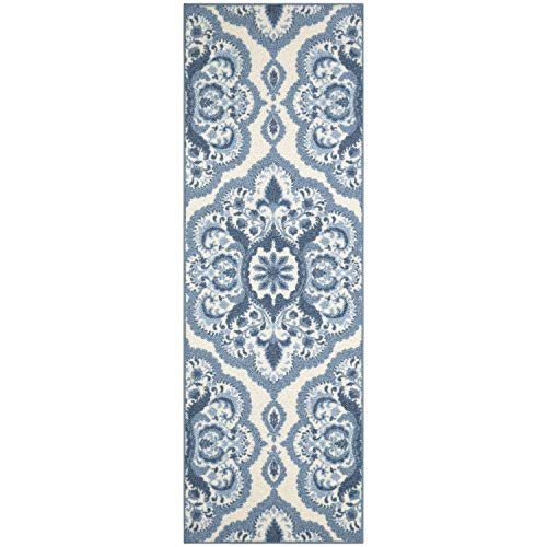 Maples Rugs Vivian Medallion Runner Rug Non Slip Hallway Entry Carpet [Made in USA], 2 x 6, Blue