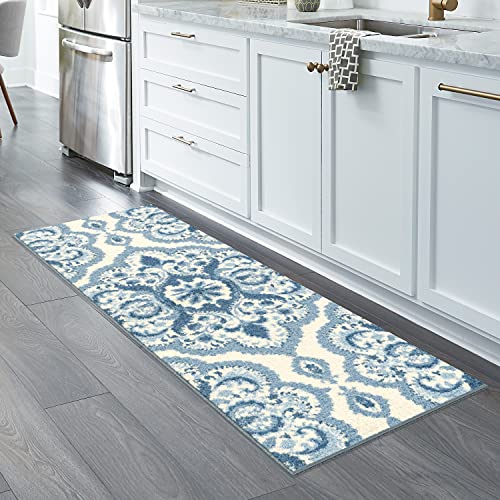 Maples Rugs Vivian Medallion Runner Rug Non Slip Hallway Entry Carpet [Made in USA], 2 x 6, Blue