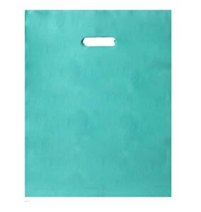 100pcs 12x15 2.5mil extra durable merchandise bags pick ur color die cut handle-frosted finish-anti-stretch. for retail, party, handouts and more by best choice (aqua blue)