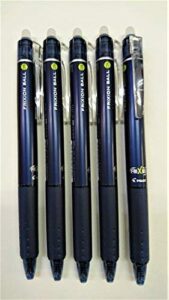 pilot frixion ball knock retractable erasable gel ink pens, extra fine point 0.5mm, blue black ink, pack of 5