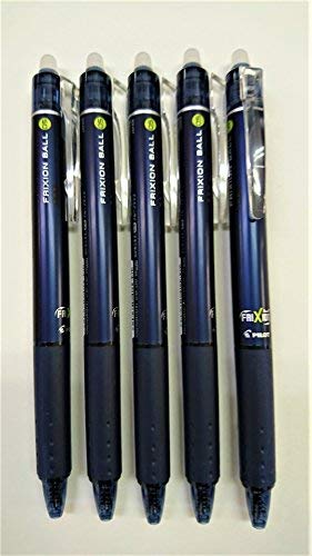 Pilot FriXion Ball Knock Retractable Erasable Gel Ink Pens, Extra Fine Point 0.5mm, Blue Black Ink, Pack of 5