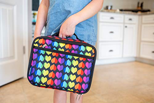 Wildkin Kids Insulated Lunch Box Bag for Boys & Girls, Reusable Kids Lunch Box is Perfect for Elementary, Ideal Size for Packing Hot or Cold Snacks for School & Travel Bento Bags (Rainbow Hearts)