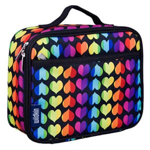 wildkin kids insulated lunch box bag for boys & girls, reusable kids lunch box is perfect for elementary, ideal size for packing hot or cold snacks for school & travel bento bags (rainbow hearts)