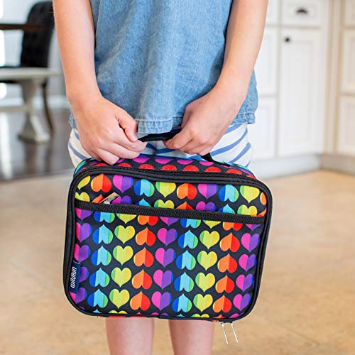 Wildkin Kids Insulated Lunch Box Bag for Boys & Girls, Reusable Kids Lunch Box is Perfect for Elementary, Ideal Size for Packing Hot or Cold Snacks for School & Travel Bento Bags (Rainbow Hearts)