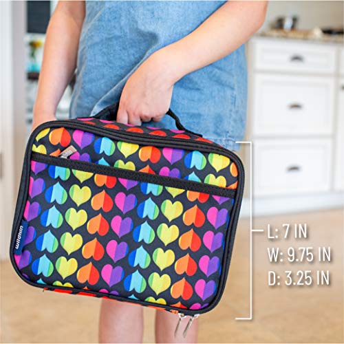 Wildkin Kids Insulated Lunch Box Bag for Boys & Girls, Reusable Kids Lunch Box is Perfect for Elementary, Ideal Size for Packing Hot or Cold Snacks for School & Travel Bento Bags (Rainbow Hearts)