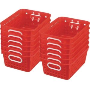 really good stuff multi-purpose plastic storage baskets for classroom or home use - stackable mesh plastic baskets with grip handles 11" x 7.5" (red - set of 12)