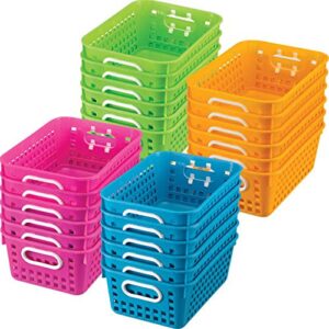 Really Good Stuff Multi-Purpose Plastic Storage Baskets for Classroom or Home Use - Stackable Mesh Plastic Baskets with Grip Handles 11" x 7.5" (Red - Set of 12)