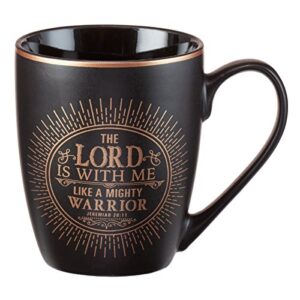 christian encouragement gifts for men/women matte black coffee mug w/metallic font scripture verses “the lord is with me” jeremiah 20:11 12oz stoneware