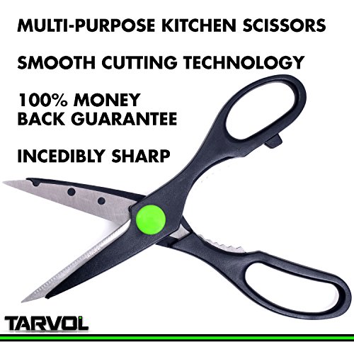 Multi-Purpose Kitchen Shears (Smooth Cutting Technology) 8" Stainless Steel Cooking Scissors w/Nut Cracker Handle - Incredibly Sharp - Perfect for Cutting Meat, Herbs, Vegetables, Poultry, and Nuts