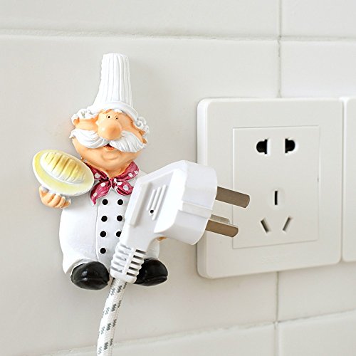 MAYAGU 2PCS Wall Decor Strong Stick Hooks Cartoon Chef Power Cable Plug Housing Hanger