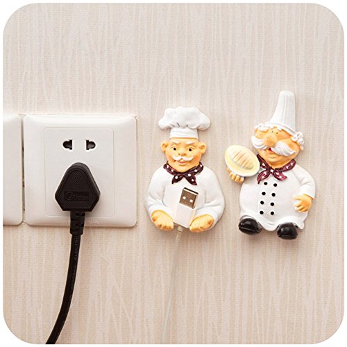 MAYAGU 2PCS Wall Decor Strong Stick Hooks Cartoon Chef Power Cable Plug Housing Hanger