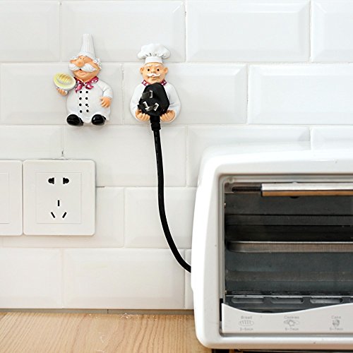 MAYAGU 2PCS Wall Decor Strong Stick Hooks Cartoon Chef Power Cable Plug Housing Hanger