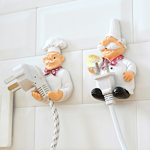 MAYAGU 2PCS Wall Decor Strong Stick Hooks Cartoon Chef Power Cable Plug Housing Hanger