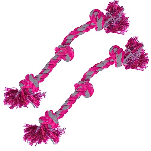 SunGrow Twisted Triple Knotted Rope Bone for Ferret, Parrot & Dogs, Cotton Pink and Gray Oral Chew Toys, 2 Pcs per Pack