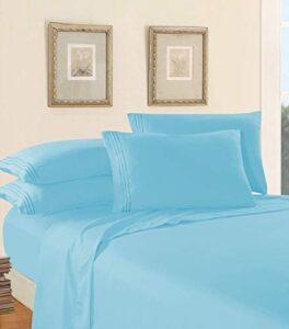elegant comfort luxury bed sheet set on amazon three-line design 1500 thread count egyptian quality wrinkle and fade resistant 4-piece bed sheet set, deep pocket, full, aqua blue