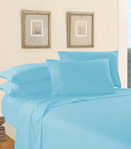 Elegant Comfort Luxury Bed Sheet Set on Amazon Three-Line Design 1500 Thread Count Egyptian Quality Wrinkle and Fade Resistant 4-Piece Bed Sheet Set, Deep Pocket, Full, Aqua Blue