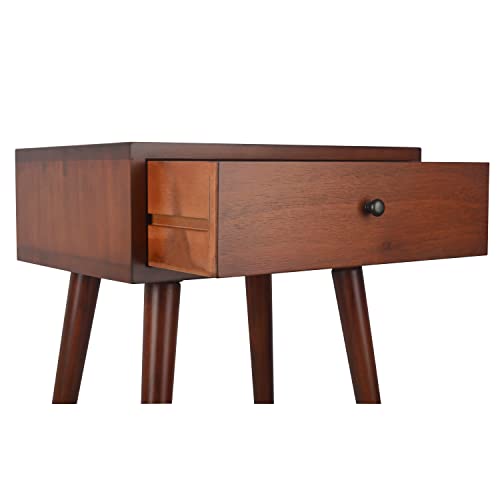 Decor Therapy Mid Century 1-Drawer Wood Side Table, Light Walnut