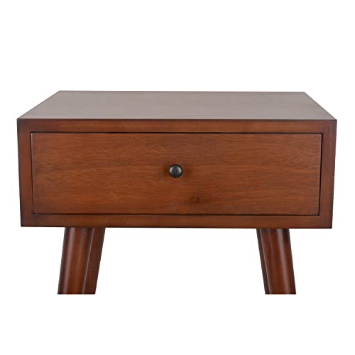 Decor Therapy Mid Century 1-Drawer Wood Side Table, Light Walnut