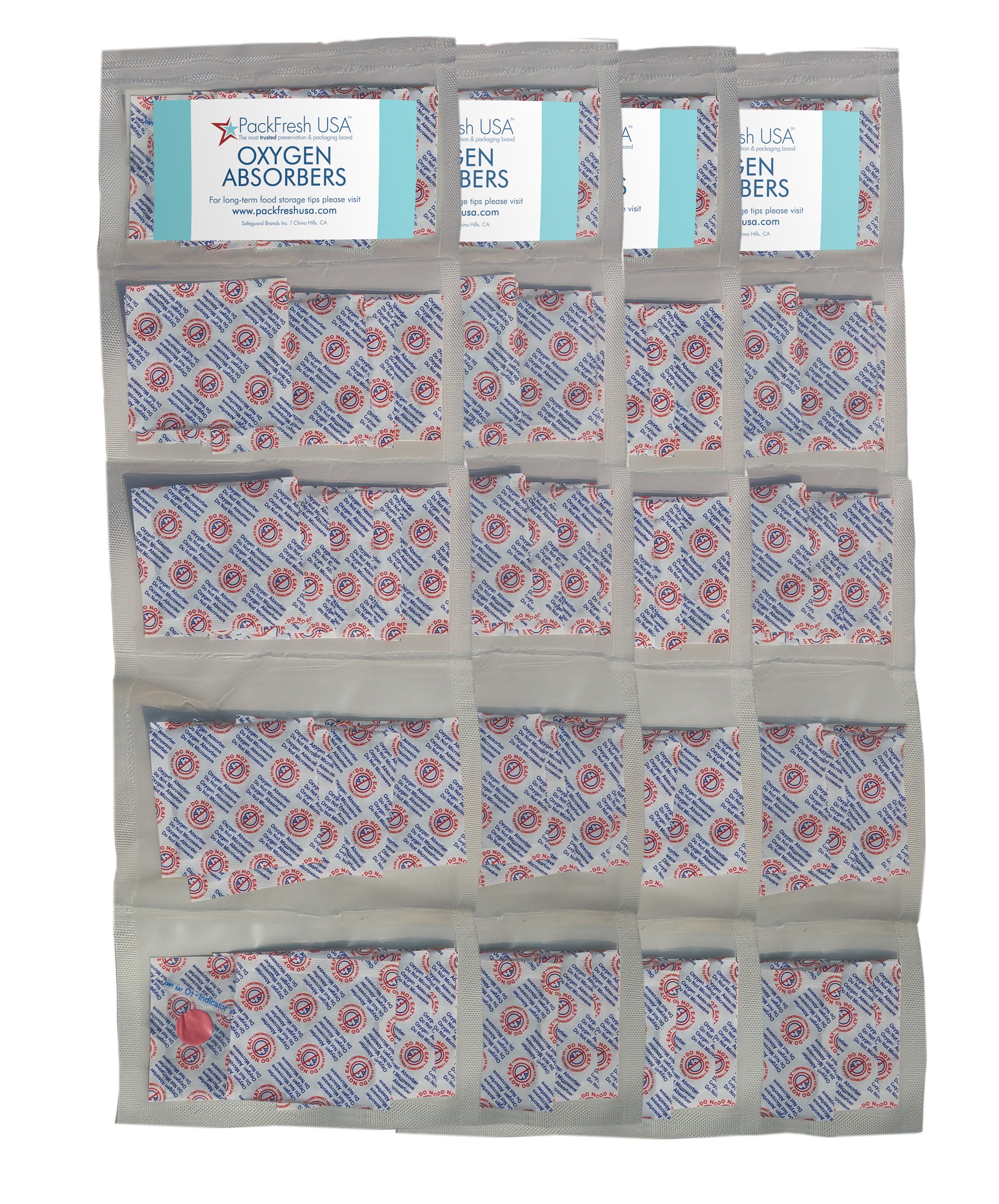 PackFreshUSA: 500cc Oxygen Absorber Compartment Packs - Food Grade - Non-Toxic - Food Preservation - Long-Term Food Storage Guide Included - 100 Count in 20 Compartment Packs