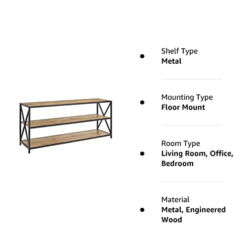 Walker Edison 2 Shelf Industrial Wood Metal Bookcase Tall Bookshelf Storage Home Office, 60 Inch, Barnwood