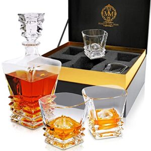 27oz whiskey decanter set & glass set – premium crystal liquor decanter for scotch, bourbon, whisky, cognac, tequila – luxurious glass decanter sets for men & women