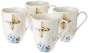 lenox butterfly meadow hydrangea 4-piece porcelain mug set, 4 count (pack of 1), multi