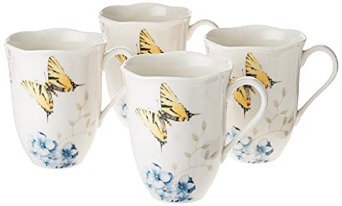 Lenox Butterfly Meadow Hydrangea 4-Piece Porcelain Mug Set, 4 Count (Pack of 1), Multi