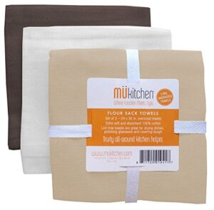 mukitchen 100% cotton oversized flour sack towel, café - set of 3