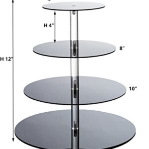 SinoAcrylic Cupcake Stand - 4 Tiers Round Cupcake Tower - Tiered Serving Dessert Cake Holder - Unique Black Exquisite Plate - Perfect for Wedding, Birthday, Party, Baby Shower and Xmas