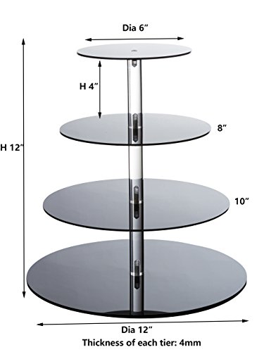 SinoAcrylic Cupcake Stand - 4 Tiers Round Cupcake Tower - Tiered Serving Dessert Cake Holder - Unique Black Exquisite Plate - Perfect for Wedding, Birthday, Party, Baby Shower and Xmas