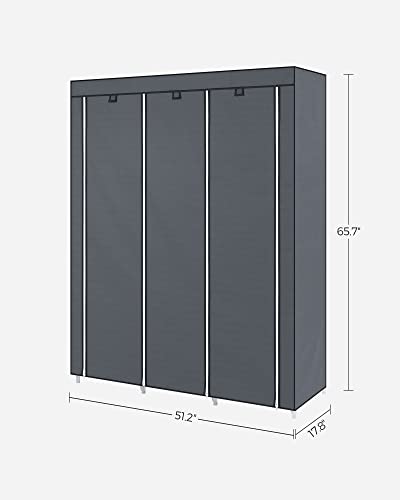 SONGMICS 51-Inch Portable Closet, Wardrobe Storage Organizer with 10 Shelves, Closet System with Hanging Rods and Cover, for Hanging Clothes, Quick and Easy Assembly, Grey URYG93G