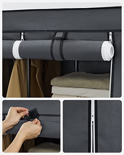 SONGMICS 51-Inch Portable Closet, Wardrobe Storage Organizer with 10 Shelves, Closet System with Hanging Rods and Cover, for Hanging Clothes, Quick and Easy Assembly, Grey URYG93G