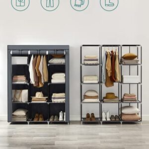 SONGMICS 51-Inch Portable Closet, Wardrobe Storage Organizer with 10 Shelves, Closet System with Hanging Rods and Cover, for Hanging Clothes, Quick and Easy Assembly, Grey URYG93G