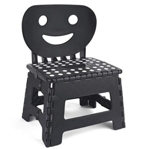 acstep heavy duty step stool with back support, kids step stool, adult folding stool for outdoor or indoor kitchen step stools and bathroom stool, 9 inch toddler step stool - black