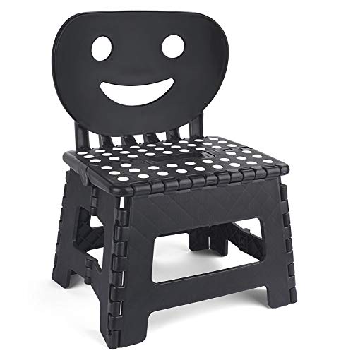 ACSTEP Heavy Duty Step Stool with Back Support, Kids Step Stool, Adult Folding Stool for Outdoor or Indoor Kitchen Step Stools and Bathroom Stool, 9 inch Toddler Step Stool - Black