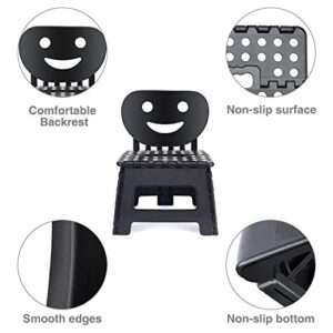 ACSTEP Heavy Duty Step Stool with Back Support, Kids Step Stool, Adult Folding Stool for Outdoor or Indoor Kitchen Step Stools and Bathroom Stool, 9 inch Toddler Step Stool - Black