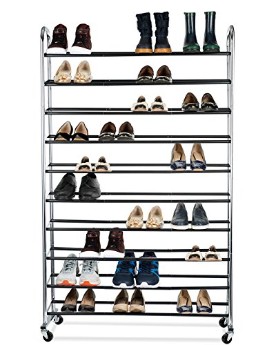 Shoe Organizer - Chrome Shoe Storage Supreme 50 Pair Shoe Rack Closet Shoe Organizer