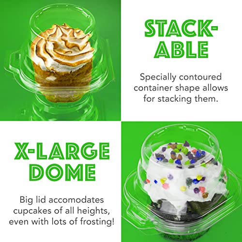 Clear Cupcake Boxes Individual Cupcake Containers | Stackable Cupcake Holder With Lid | Airtight Box Disposable Cupcake Containers | Dome Cupcake Carrier | Cupcake Holders Individual 50 Per Pack