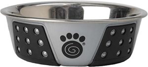 petrageous 13097 fiji stainless steel non-slip dishwasher safe dog bowl 1.75-cup capacity 5.5-inch diameter 1.75-inch tall for small and medium size dogs and cats, light grey and black