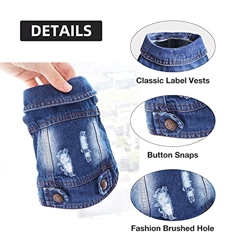 SILD Pet Clothes Dog Jeans Jacket Cool Blue Denim Coat Small Medium Dogs Lapel Vests Classic Hoodies Puppy Blue Vintage Washed Clothes